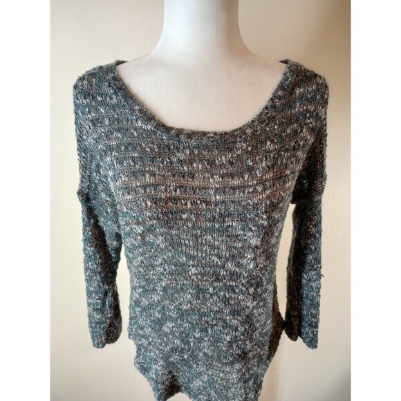 Maurices Womens Sweater Lg Green and Copper Metallic Open Knit Fabric 3/4 Sleeve - Picture 2 of 15